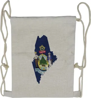 Lunarable Maine Drawstring Backpack, Pine Tree State Map and Flag, Sackpack Bag