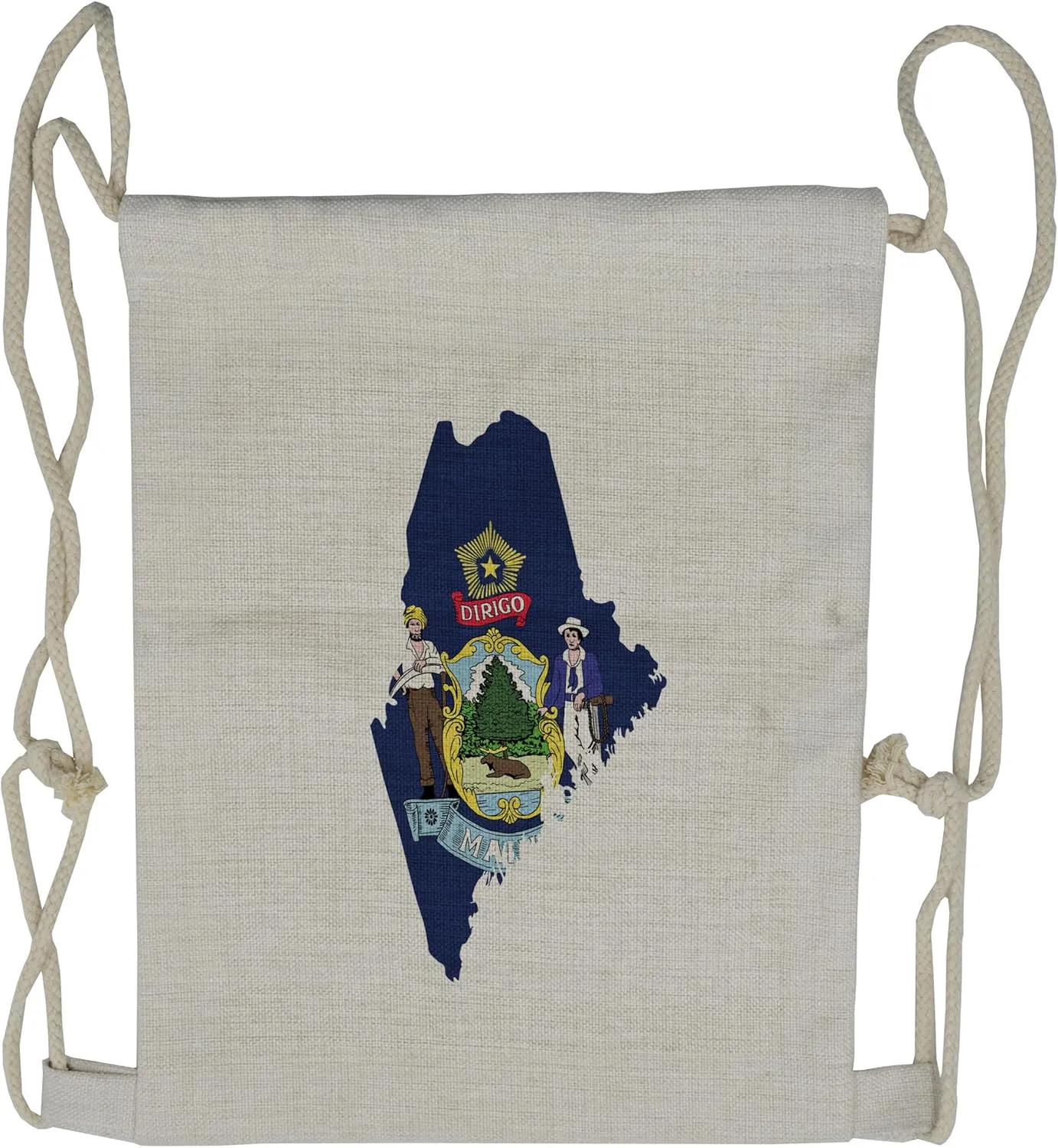 Lunarable Maine Drawstring Backpack, Pine Tree State Map and Flag, Sackpack Bag