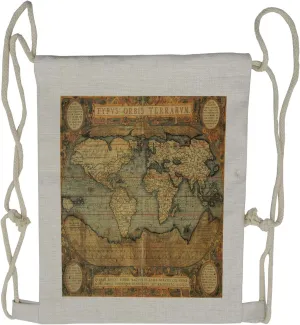 Lunarable Map Print Drawstring Backpack, World History Theme Map, Sackpack Bag