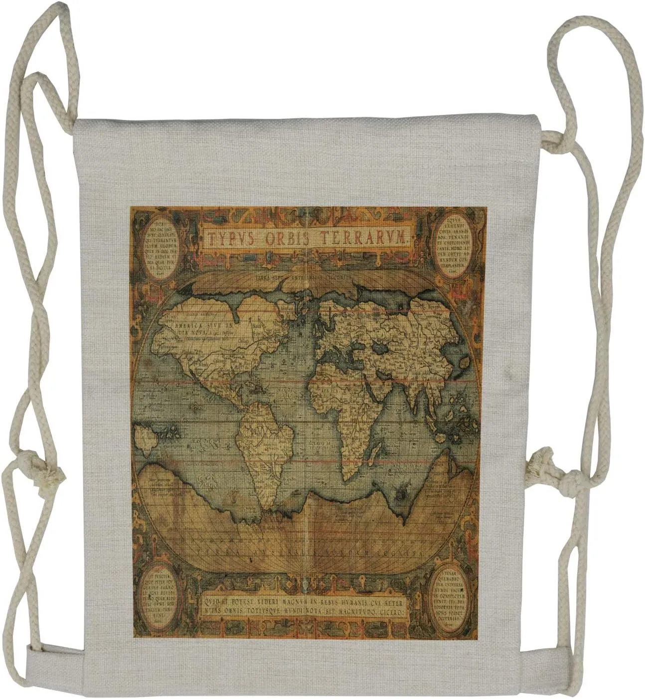 Lunarable Map Print Drawstring Backpack, World History Theme Map, Sackpack Bag