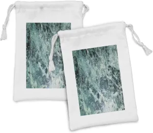 Lunarable Marble Print Fabric Pouch Set of 2, Stone Surface Fractures Facet Pattern Gem Formation Geology Illustration, Small Drawstring Bag for Toiletries Masks and Favors, 9" x 6", Jade Green Mint