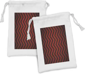 Lunarable Maroon Fabric Pouch Set of 2, Vertical Chevron Zigzag Stripes Vintage Grunge Old Abstract Classical Dramatic, Small Drawstring Bag for Toiletries Masks and Favors, 9" x 6", Maroon Black
