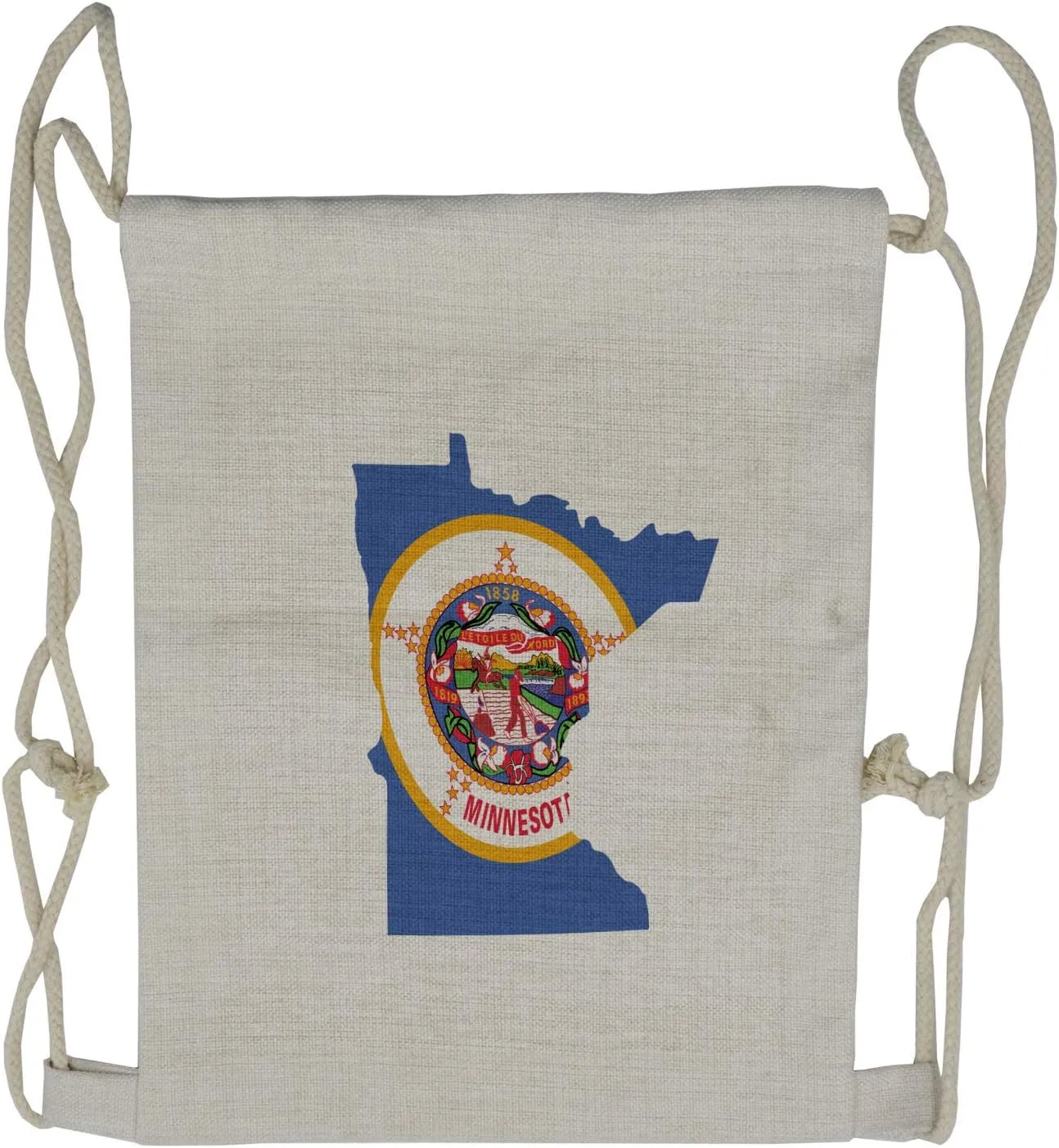 Lunarable Minnesota Drawstring Backpack, North Star State Map Flag, Sackpack Bag