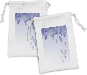 Lunarable Purple Fabric Pouch Set of 2, Falling Petals Leaves Dramatic Design Autumn Inspiration Seasonal Print, Small Drawstring Bag for Toiletries Masks and Favors, 9" x 6", Purple