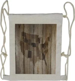 Lunarable Rustic Map Drawstring Backpack, Vertical Timber Woods, Sackpack Bag