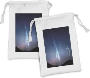 Lunarable Space Fabric Pouch Set of 2, Nebula Gas Cloud with Moon and Stars Cluster Vivid Color Astronomical Events Facts Image, Small Drawstring Bag for Toiletries Masks and Favors, 9" x 6", Blue