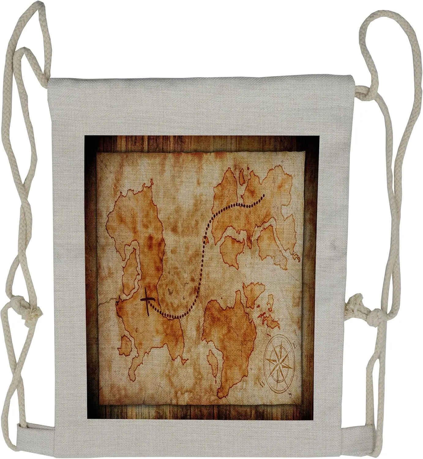 Lunarable Vintage Drawstring Backpack, Old Treasure Map Grunge, Sackpack Bag