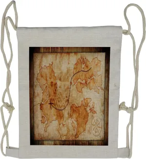 Lunarable Vintage Drawstring Backpack, Old Treasure Map Grunge, Sackpack Bag