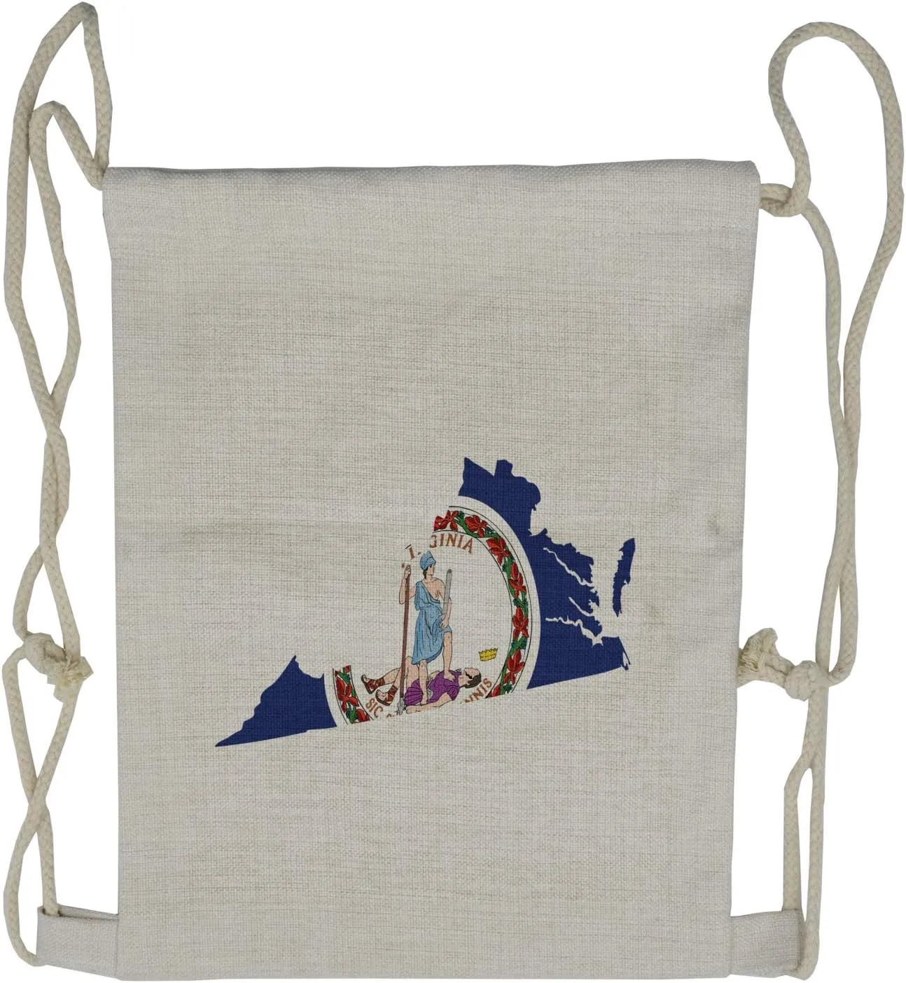 Lunarable Virginia Drawstring Backpack, Old Dominion Map and Flag, Sackpack Bag