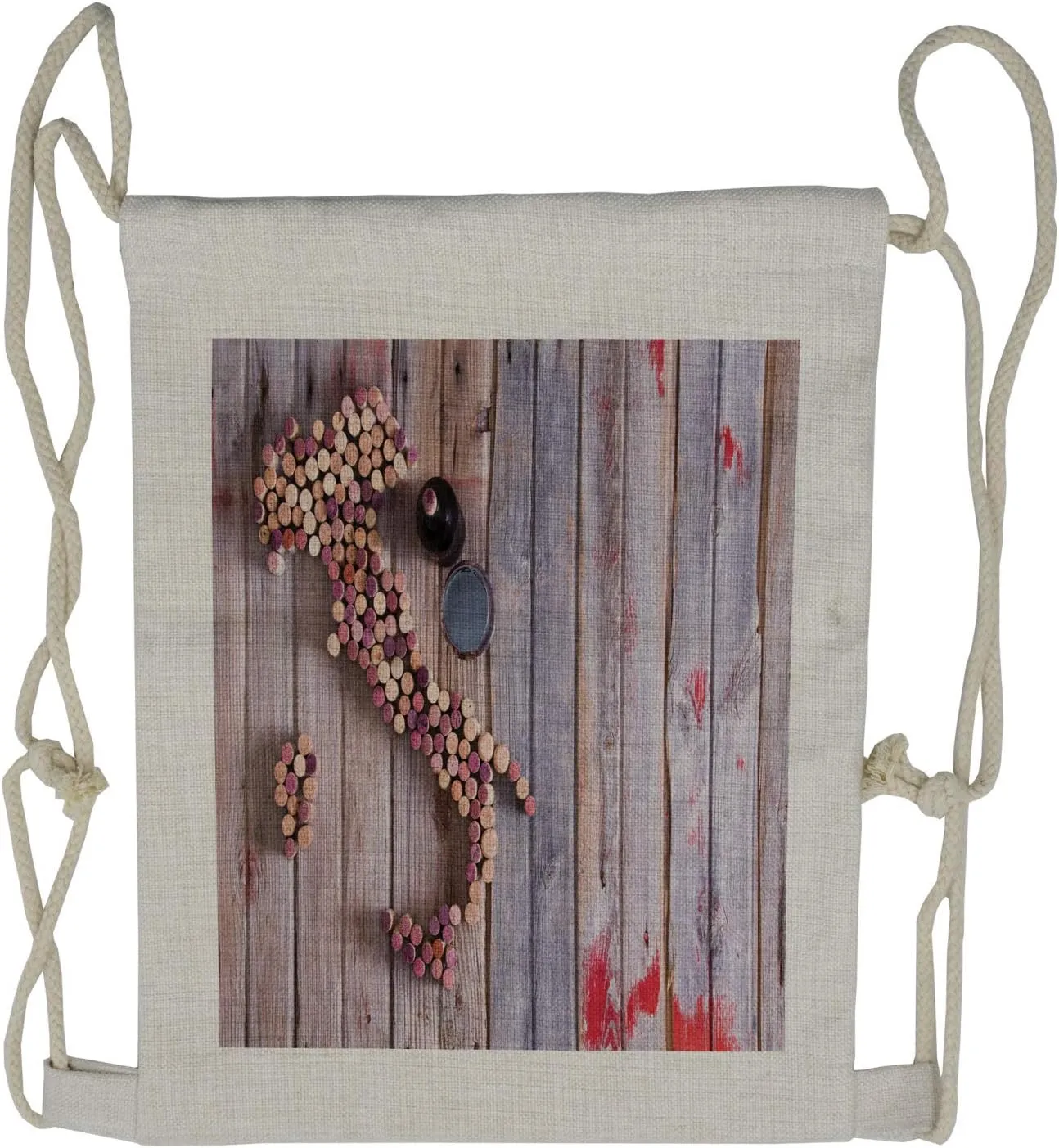 Lunarable Winery Drawstring Backpack, Rustic Wood Corks Map Italy, Sackpack Bag