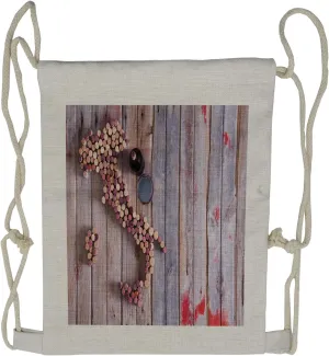 Lunarable Winery Drawstring Backpack, Rustic Wood Corks Map Italy, Sackpack Bag