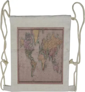 Lunarable World Map Drawstring Backpack, Antique Chart Old Empires, Sackpack Bag