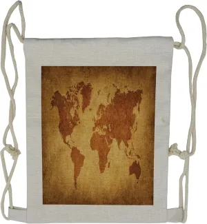 Lunarable World Map Drawstring Backpack, Antique Historic Earth, Sackpack Bag