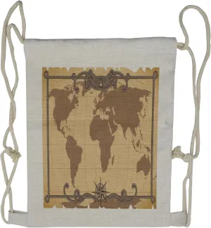 Lunarable World Map Drawstring Backpack, Cartography Themed Atlas, Sackpack Bag