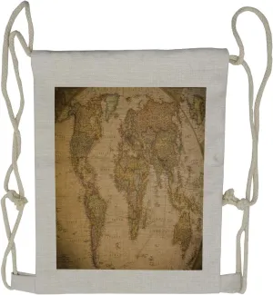 Lunarable World Map Drawstring Backpack, Countries Retro Design, Sackpack Bag