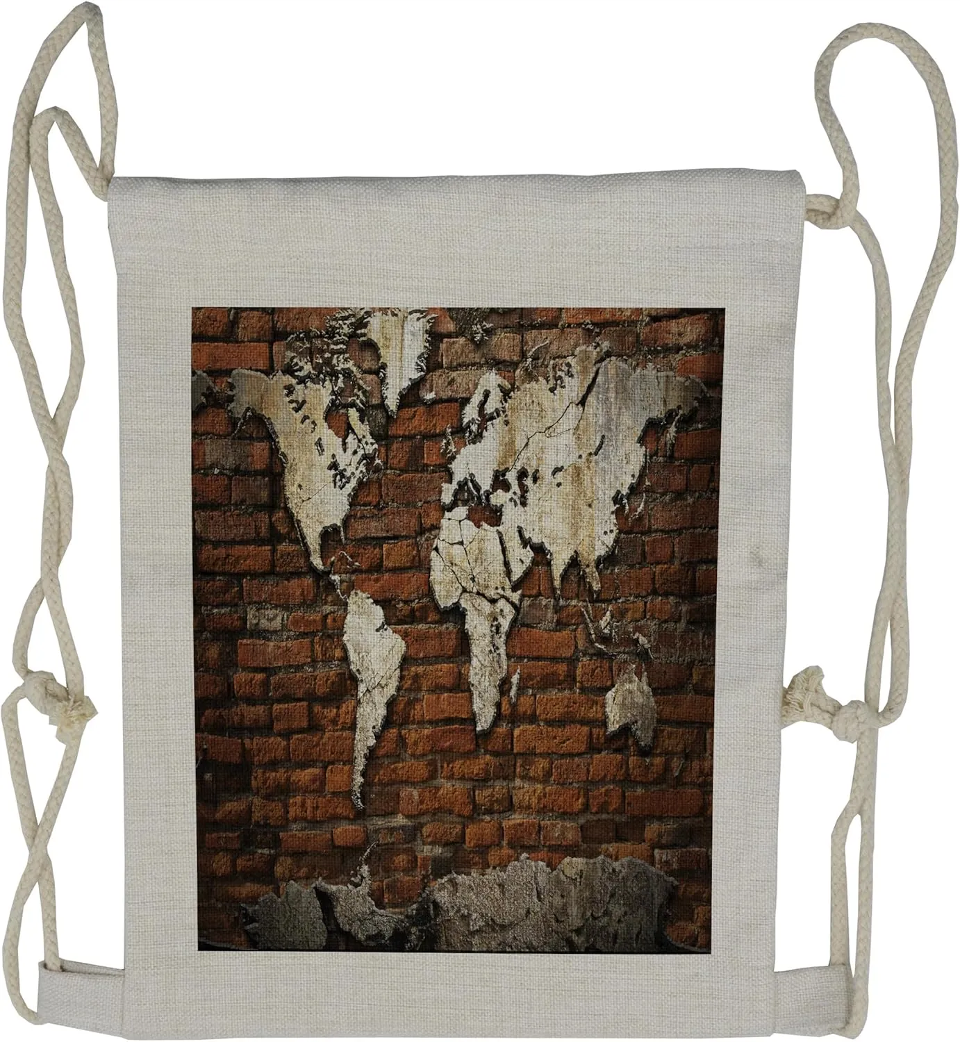 Lunarable World Map Drawstring Backpack, Grunge Style Atlas Art, Sackpack Bag