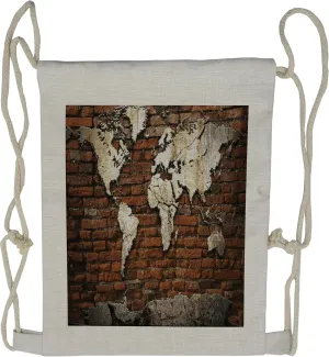 Lunarable World Map Drawstring Backpack, Grunge Style Atlas Art, Sackpack Bag