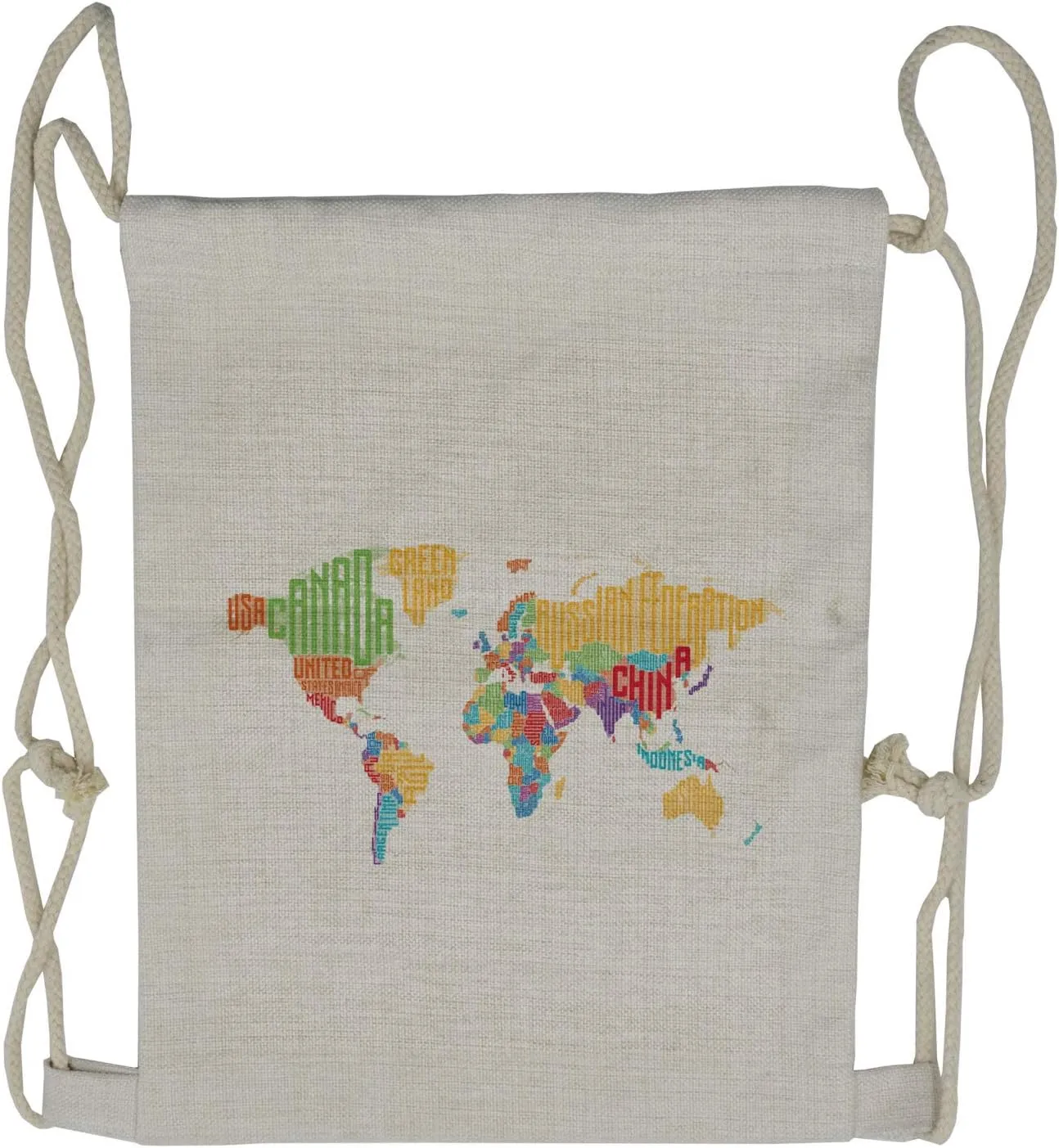 Lunarable World Map Drawstring Backpack, Map, Sackpack Bag