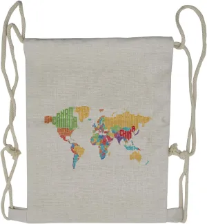 Lunarable World Map Drawstring Backpack, Map, Sackpack Bag