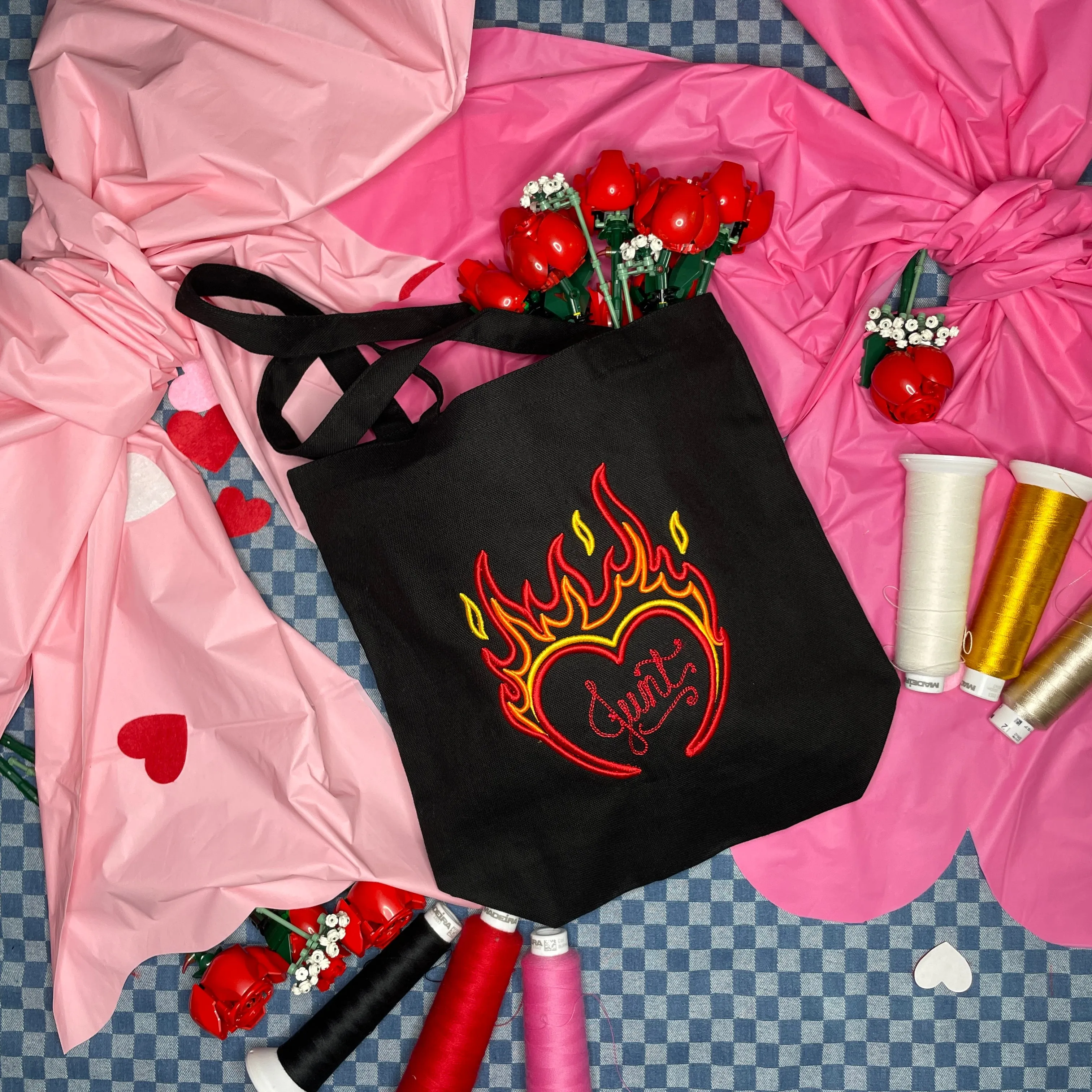 LUVR GRL IRL Burning Love Totes