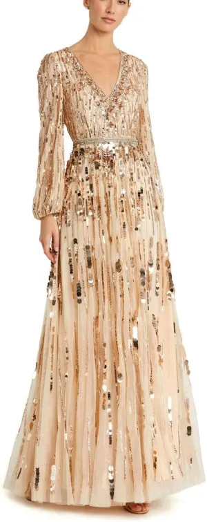 Mac Duggal Womens Beaded Sequined Evening Dress