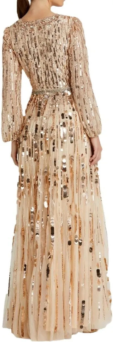 Mac Duggal Womens Beaded Sequined Evening Dress