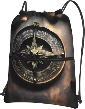 Magical Design Norse Runes Compass picture Outdoor leisure zipper drawstring backpack : Waterproof, strong, lightweight 18 x 15.3 in