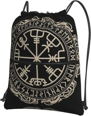 Magical Design Norse Runes Compass picture Outdoor leisure zipper drawstring backpack : Waterproof, strong, lightweight 18 x 15.3 in