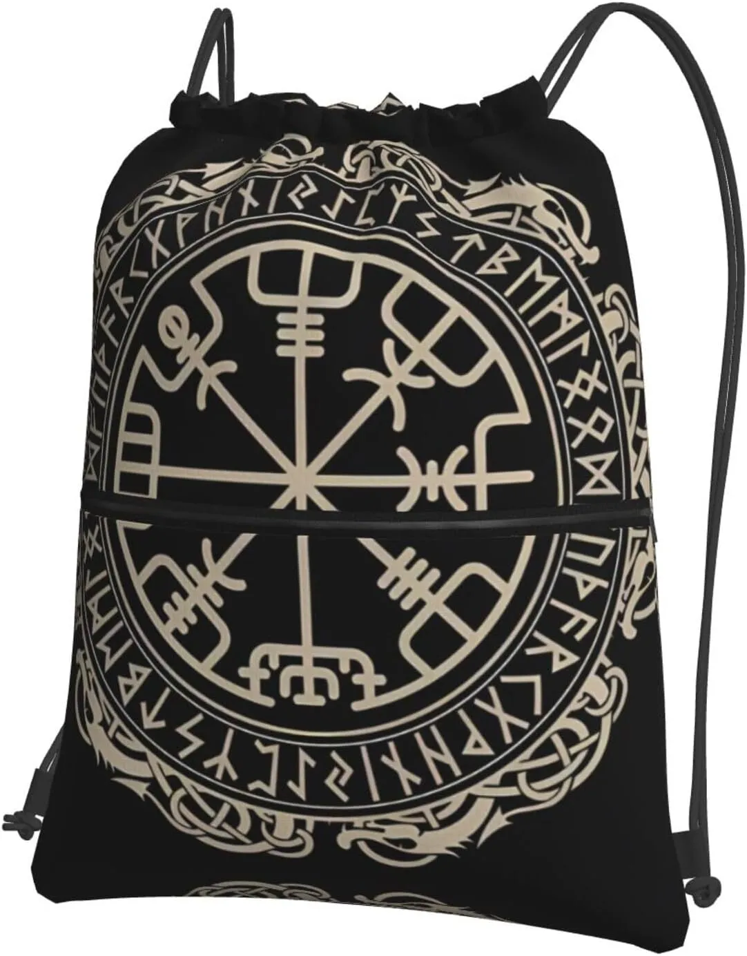 Magical Design Norse Runes Compass picture Outdoor leisure zipper drawstring backpack : Waterproof, strong, lightweight 18 x 15.3 in