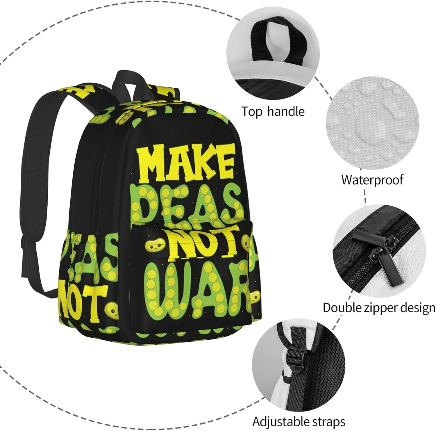 Make Pears Not War Backpack Casual Laptop Backpack Large Capacity Double Shoulder Bag Travel Daypack For Women Men
