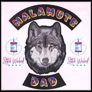 Malamute Dog Dad, Large Fully Embroidered Iron On Patch Set