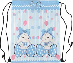 Manfei Cute Dog Drawstring Backpack,Cartoon Puppy Pet Animals Waterproof Drawstring Bags,Blue Bowknot Bags for Shopping Travelling,Lightweight
