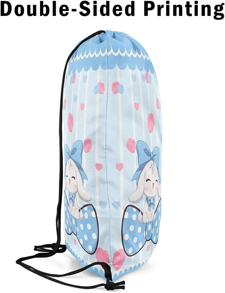 Manfei Cute Dog Drawstring Backpack,Cartoon Puppy Pet Animals Waterproof Drawstring Bags,Blue Bowknot Bags for Shopping Travelling,Lightweight