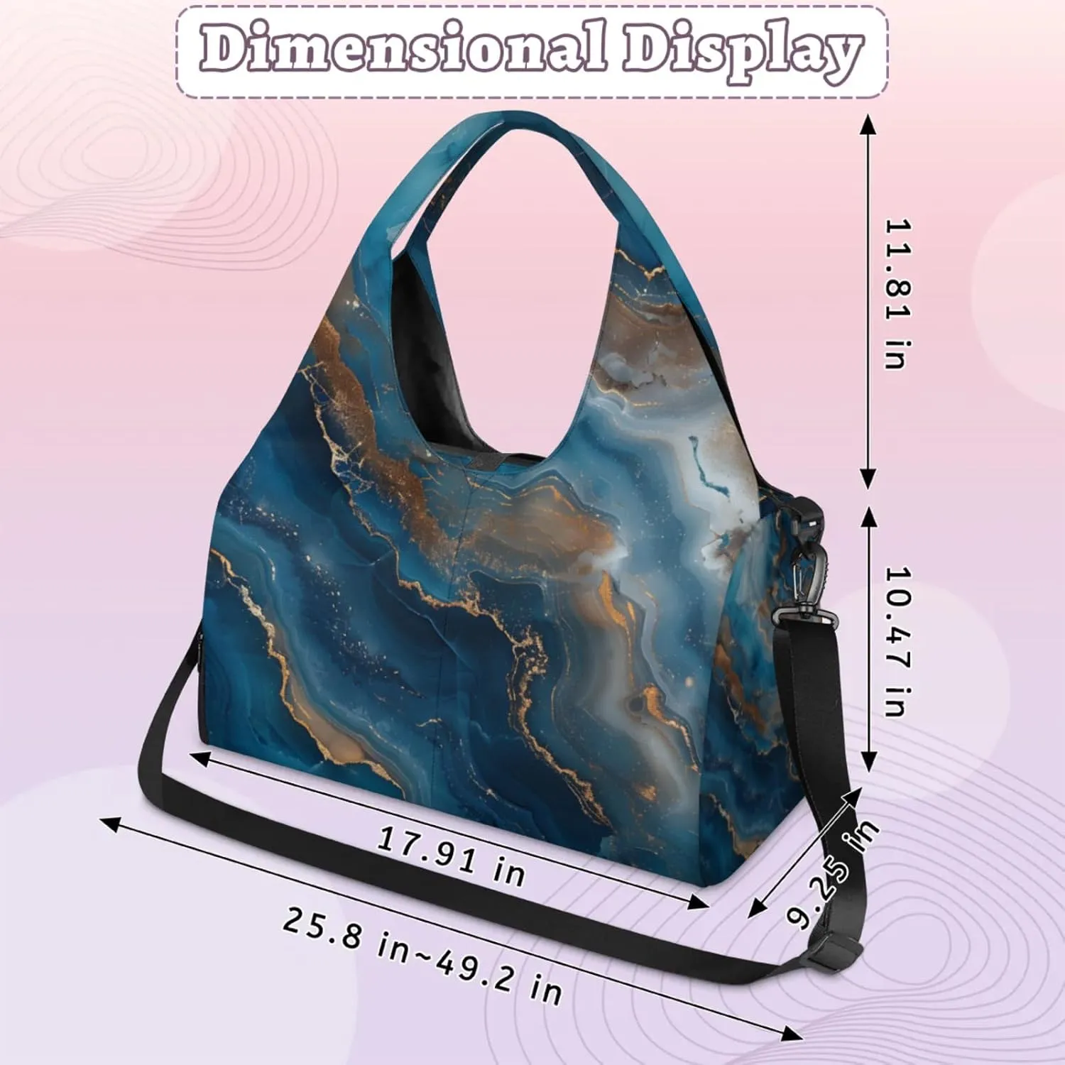 Marble Patterned Stick Gym Bag Yoga Mat Tote for Women with Shoes Compartment Lightweight Duffle Travel Carrier Wet Dry Storage Pockets Adjustable Pilates Mats Shoulder Bags for Sport Swim