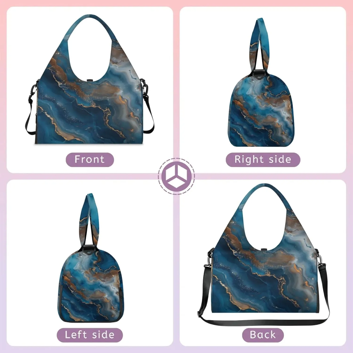 Marble Patterned Stick Gym Bag Yoga Mat Tote for Women with Shoes Compartment Lightweight Duffle Travel Carrier Wet Dry Storage Pockets Adjustable Pilates Mats Shoulder Bags for Sport Swim