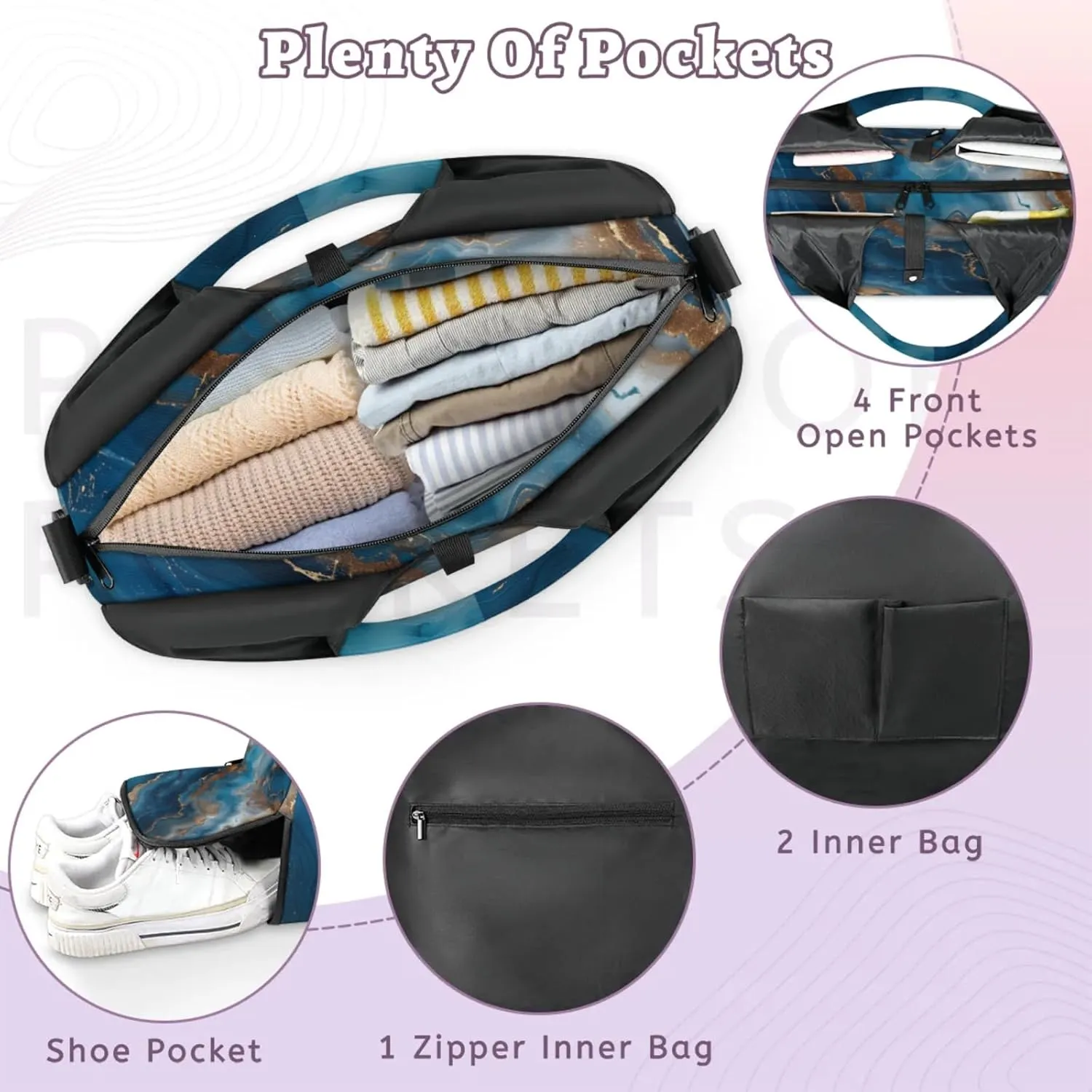 Marble Patterned Stick Gym Bag Yoga Mat Tote for Women with Shoes Compartment Lightweight Duffle Travel Carrier Wet Dry Storage Pockets Adjustable Pilates Mats Shoulder Bags for Sport Swim