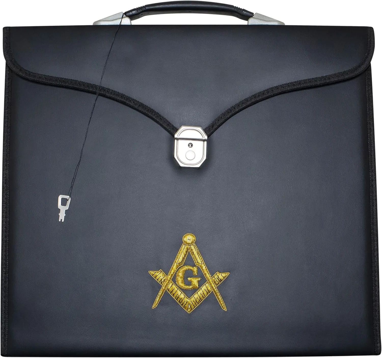 Masonic Master Mason Apron File Case MM/WM Size Black Leather, Hand Embroidered Emblem | Carrying Bag