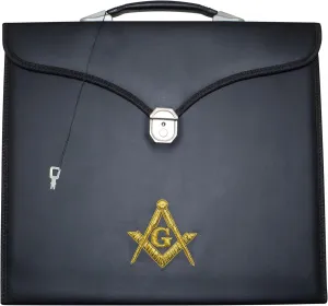 Masonic Master Mason Apron File Case MM/WM Size Black Leather, Hand Embroidered Emblem | Carrying Bag