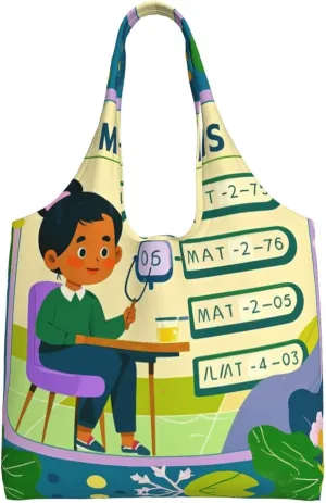 Math Lesson Word Print Women's Canvas Handbag,Sturdy Cotton Handbag With Patterned Shoulder Bag