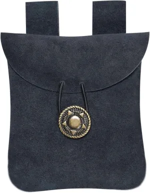 Medieval Belt Bag Renaissance Suede Jewelry Belt Pouch LARP Costume Waist Bag Cosplay Costume Accessories - Midnight Navy Blue, 5.5” x 5.1”
