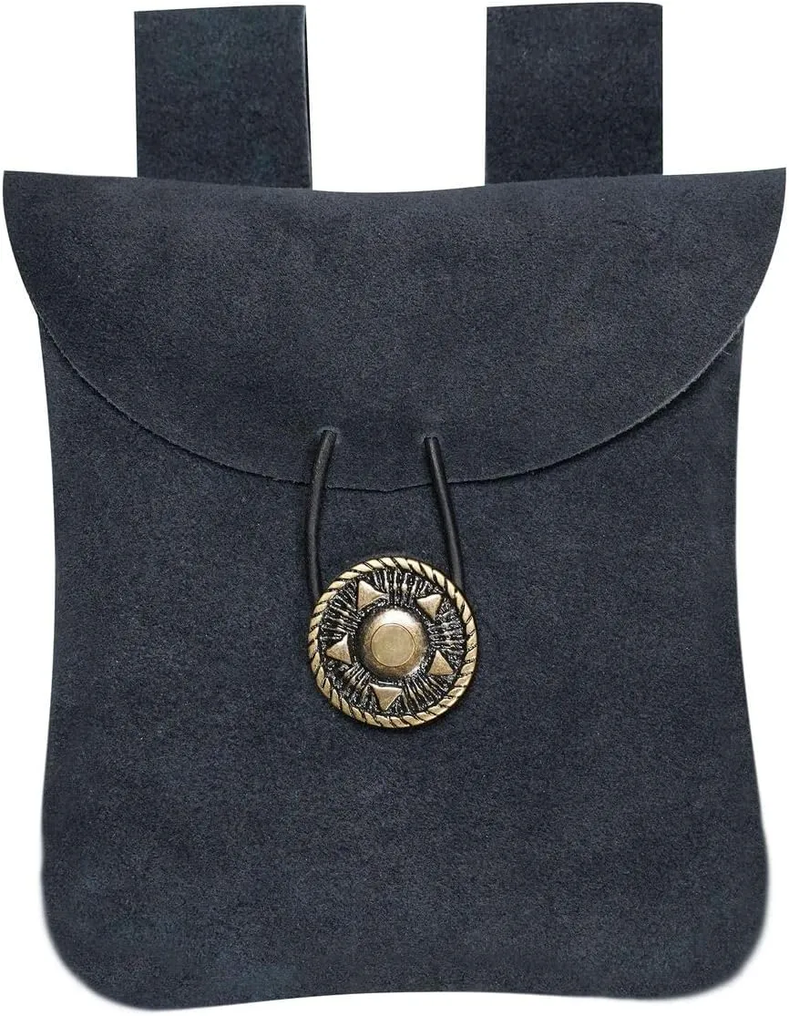 Medieval Belt Bag Renaissance Suede Jewelry Belt Pouch LARP Costume Waist Bag Cosplay Costume Accessories - Midnight Navy Blue, 5.5” x 5.1”