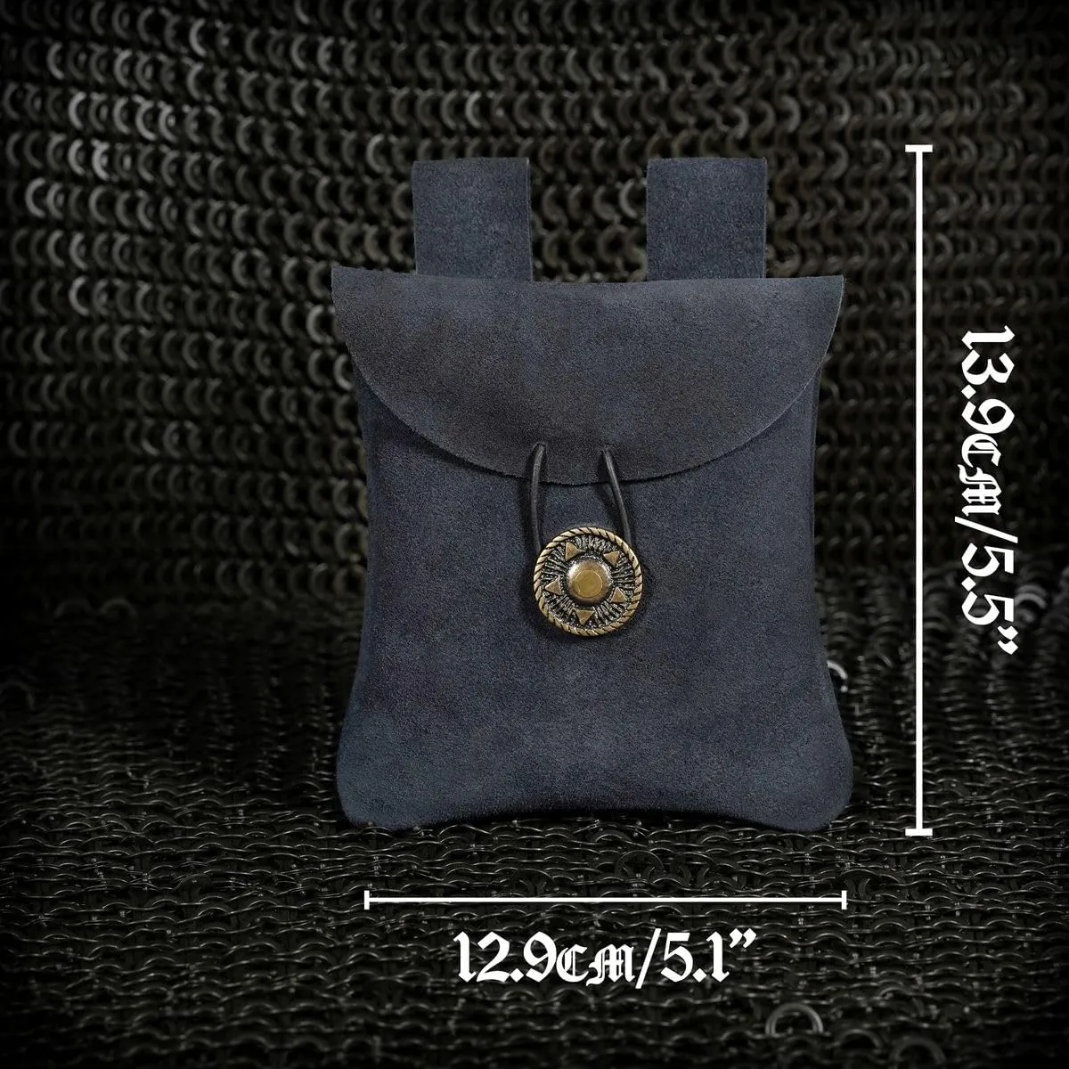 Medieval Belt Bag Renaissance Suede Jewelry Belt Pouch LARP Costume Waist Bag Cosplay Costume Accessories - Midnight Navy Blue, 5.5” x 5.1”