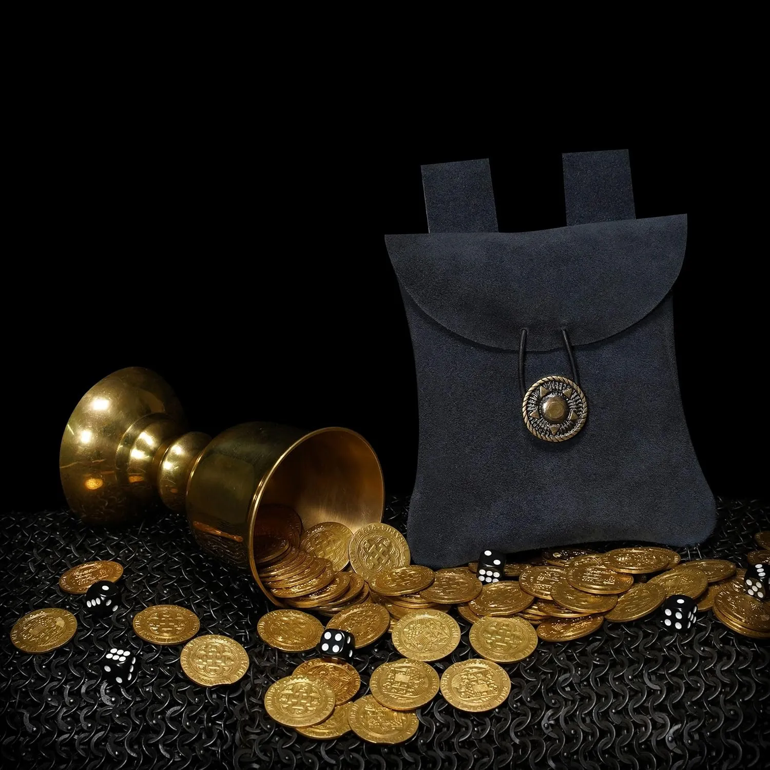 Medieval Belt Bag Renaissance Suede Jewelry Belt Pouch LARP Costume Waist Bag Cosplay Costume Accessories - Midnight Navy Blue, 5.5” x 5.1”