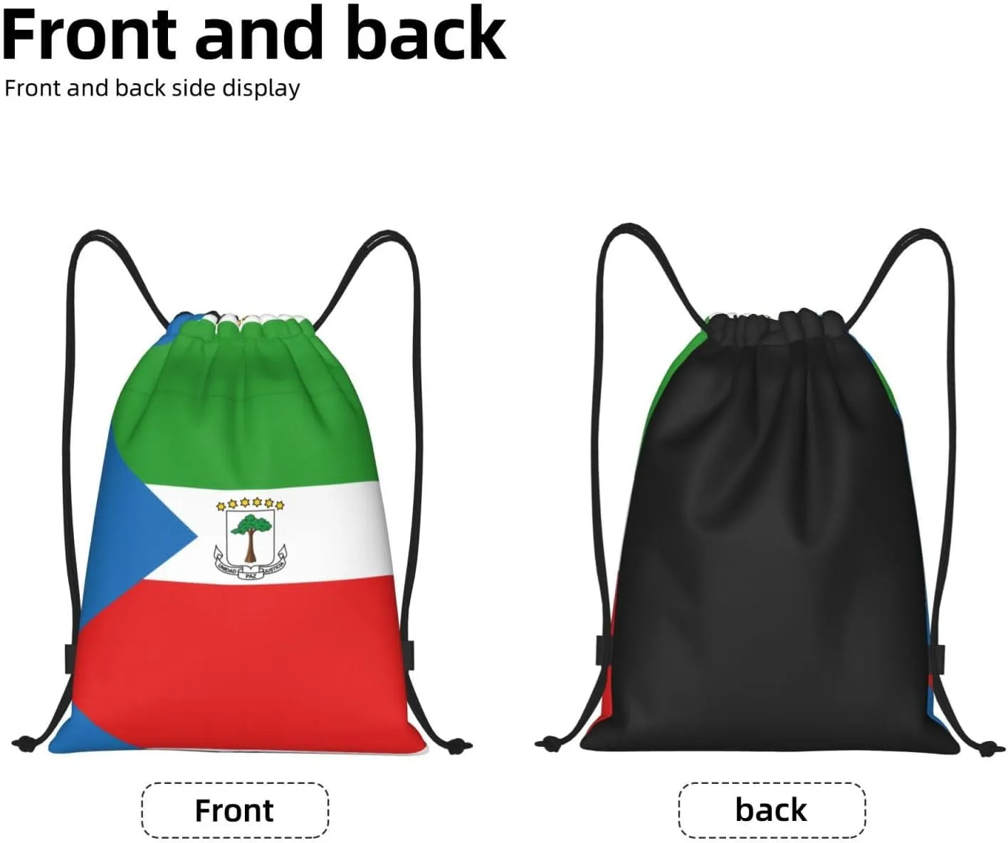 Medium Flag of Equatorial Guinea Print Lightweight Drawstring Backpack/Waterproof Sports Gym Travel Bag, for Unisex Men Women