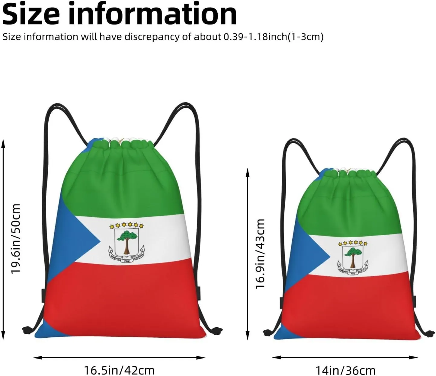 Medium Flag of Equatorial Guinea Print Lightweight Drawstring Backpack/Waterproof Sports Gym Travel Bag, for Unisex Men Women