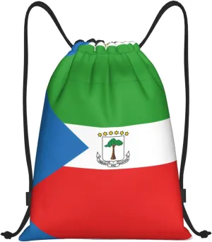 Medium Flag of Equatorial Guinea Print Lightweight Drawstring Backpack/Waterproof Sports Gym Travel Bag, for Unisex Men Women