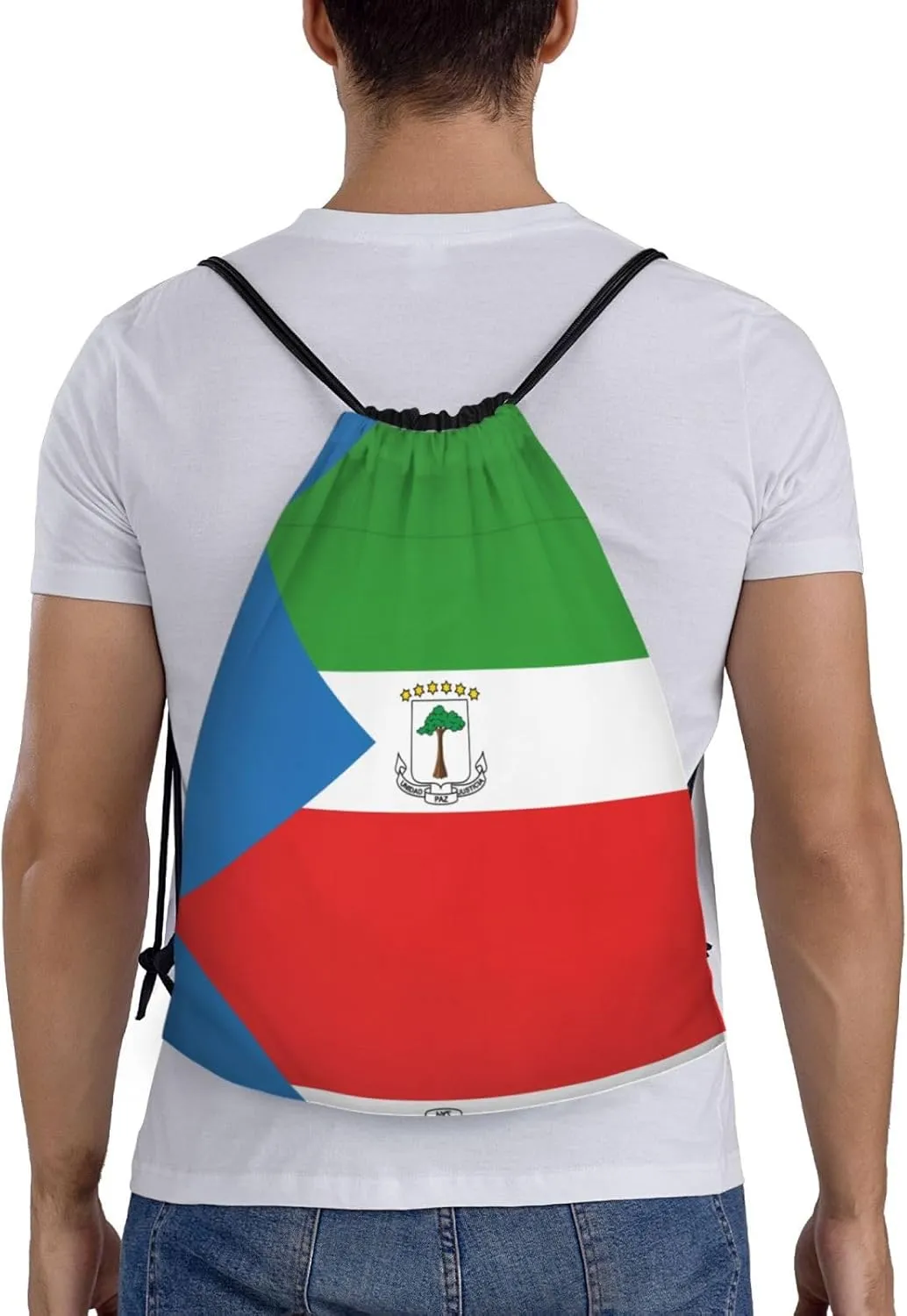 Medium Flag of Equatorial Guinea Print Lightweight Drawstring Backpack/Waterproof Sports Gym Travel Bag, for Unisex Men Women
