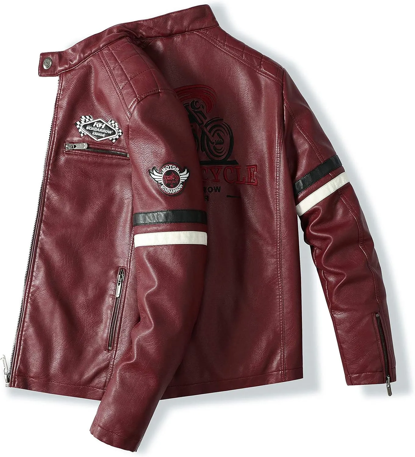 Men's Casual Stand Collar PU Faux Leather Zip-Up Motorcycle Bomber Jacket