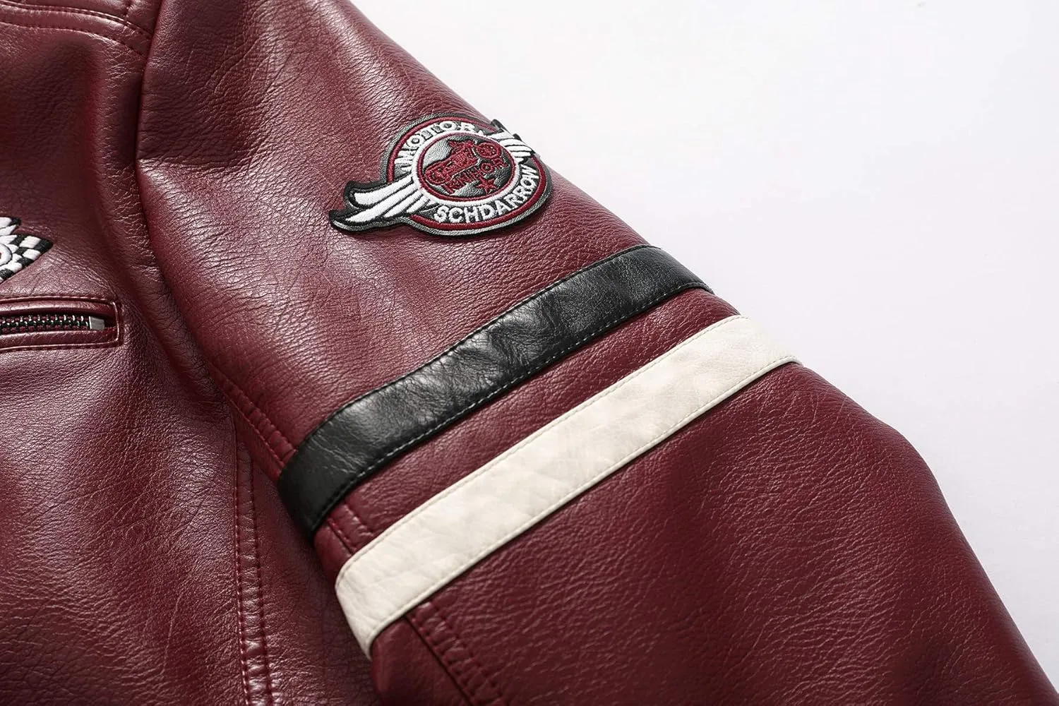 Men's Casual Stand Collar PU Faux Leather Zip-Up Motorcycle Bomber Jacket