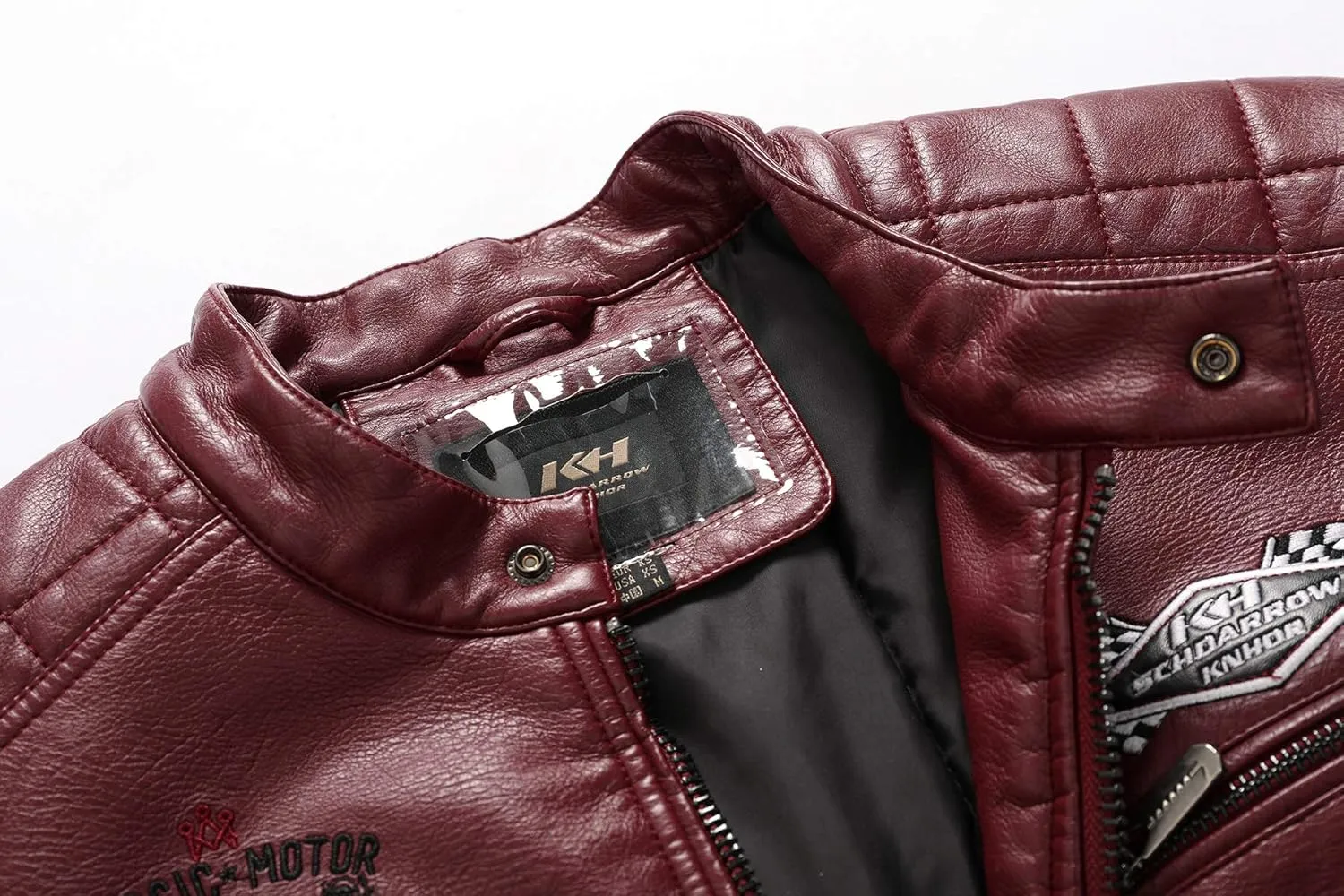 Men's Casual Stand Collar PU Faux Leather Zip-Up Motorcycle Bomber Jacket